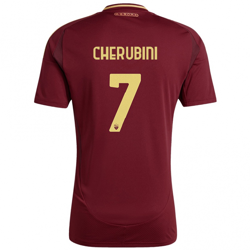 Kandiny Bambino Maglia Luigi Cherubini #7 Rosso Marrone Oro Kit Gara Home 2024/25 Maglietta