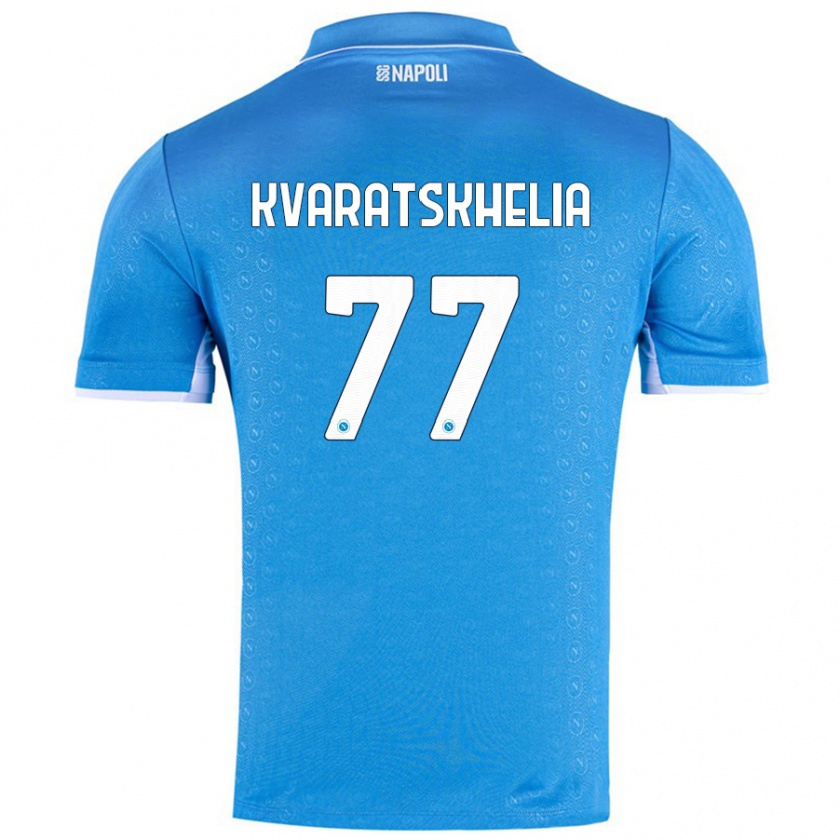 Kandiny Kinderen Khvicha Kvaratskhelia #77 Hemelsblauw Thuisshirt Thuistenue 2024/25 T-Shirt