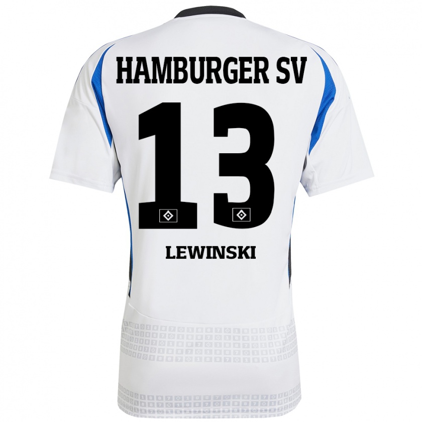 Kandiny Kinderen Fyn-Luca Lewinski #13 Wit Blauw Thuisshirt Thuistenue 2024/25 T-Shirt