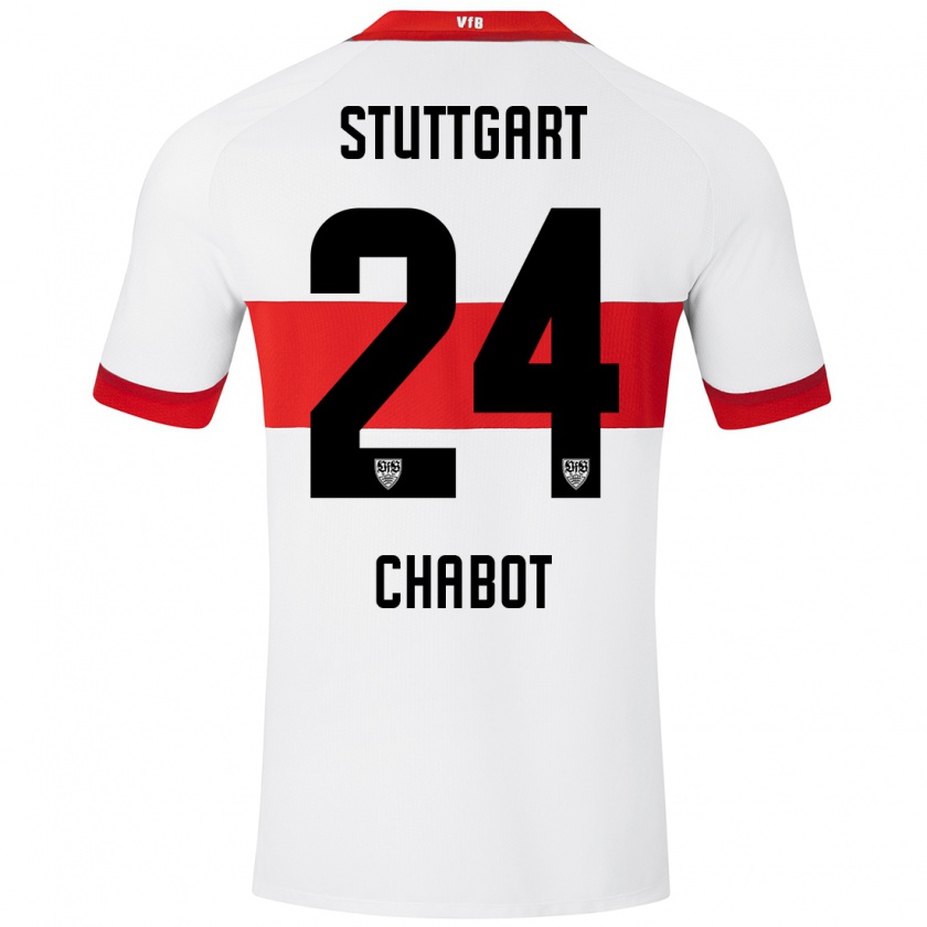 Kandiny Niño Camiseta Jeff Chabot #24 Blanco Rojo 1ª Equipación 2024/25 La Camisa