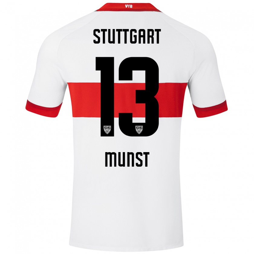 Kandiny Niño Camiseta Leonhard Münst #13 Blanco Rojo 1ª Equipación 2024/25 La Camisa