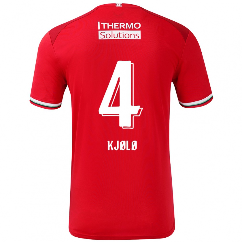 Kandiny Niño Camiseta Mathias Kjølø #4 Rojo Blanco 1ª Equipación 2024/25 La Camisa