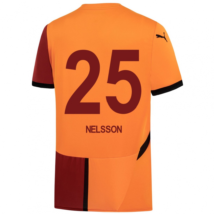 Kandiny Niño Camiseta Victor Nelsson #25 Amarillo Rojo 1ª Equipación 2024/25 La Camisa