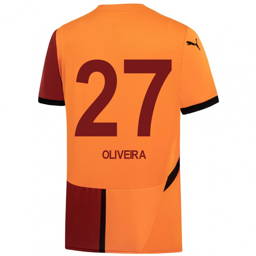 Kandiny Niño Camiseta Sérgio Oliveira #27 Amarillo Rojo 1ª Equipación 2024/25 La Camisa