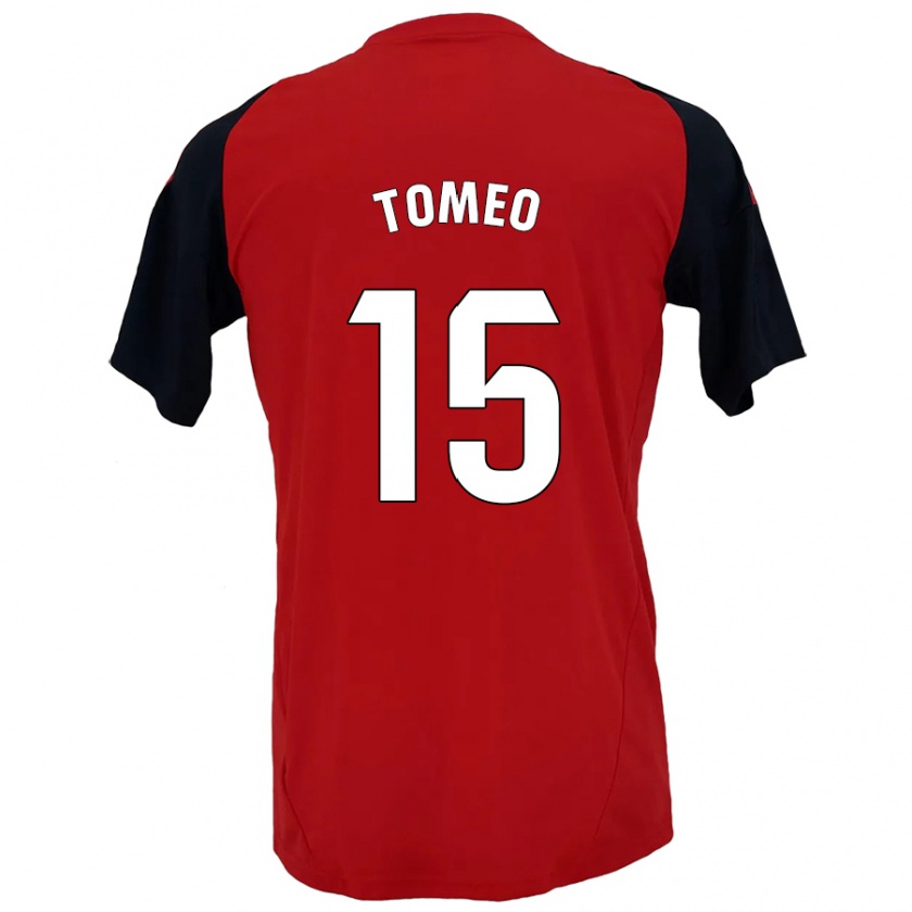 Kandiny Niño Camiseta Pablo Tomeo #15 Rojo Negro 1ª Equipación 2024/25 La Camisa