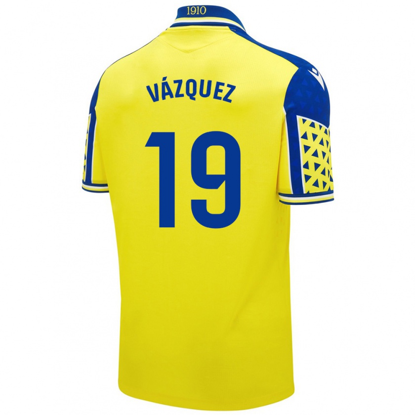 Kandiny Criança Camisola Borja Vázquez #19 Azul Amarelo Principal 2024/25 Camisa Brasil