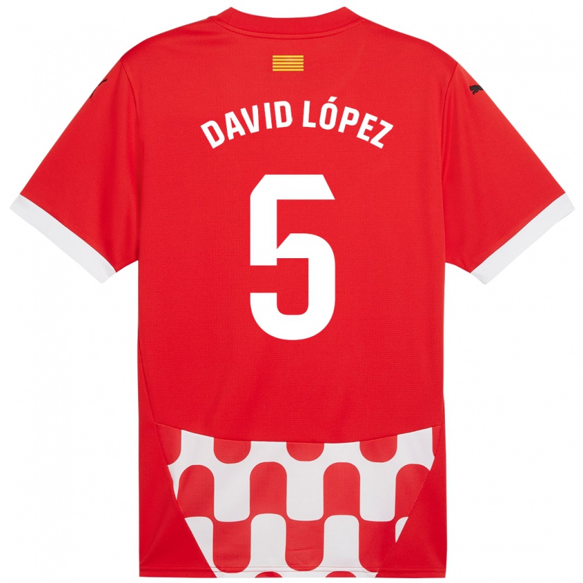 Kandiny Kinderen David López #5 Rood Wit Thuisshirt Thuistenue 2024/25 T-Shirt