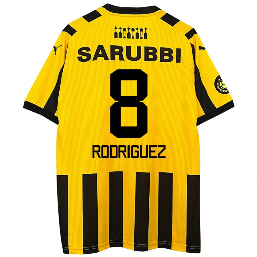 Kandiny Niño Camiseta Sebastián Rodríguez #8 Amarillo Negro 1ª Equipación 2024/25 La Camisa México