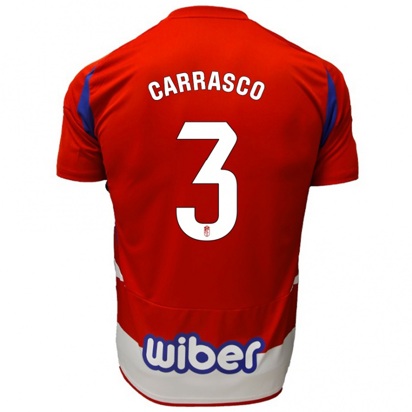 Kandiny Niño Camiseta Marta Carrasco #3 Rojo Blanco Azul 1ª Equipación 2024/25 La Camisa México