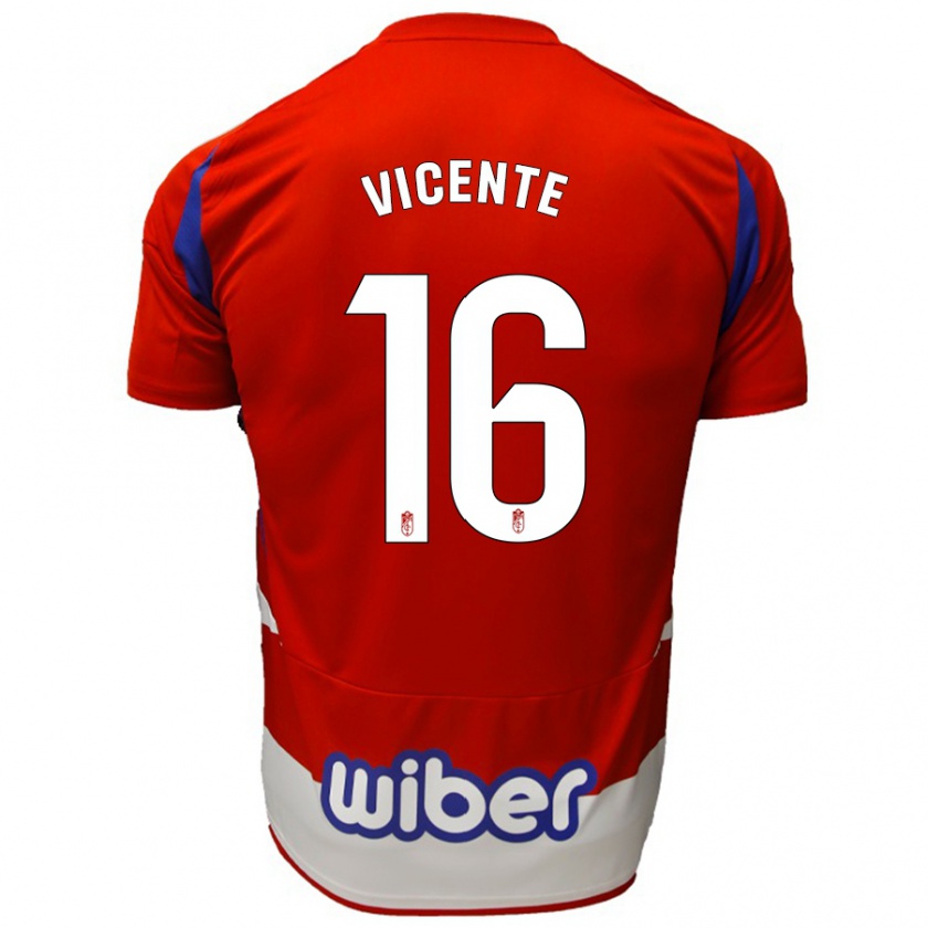 Kandiny Niño Camiseta Nerea Vicente #16 Rojo Blanco Azul 1ª Equipación 2024/25 La Camisa México