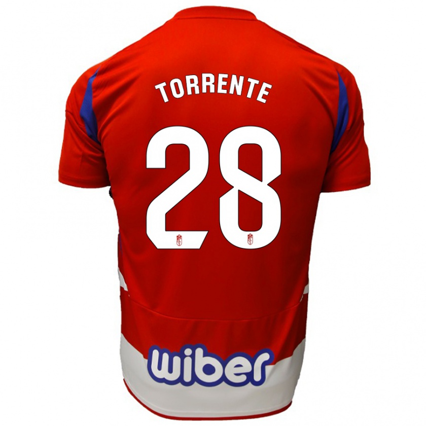 Kandiny Niño Camiseta Raúl Torrente #28 Rojo Blanco Azul 1ª Equipación 2024/25 La Camisa México