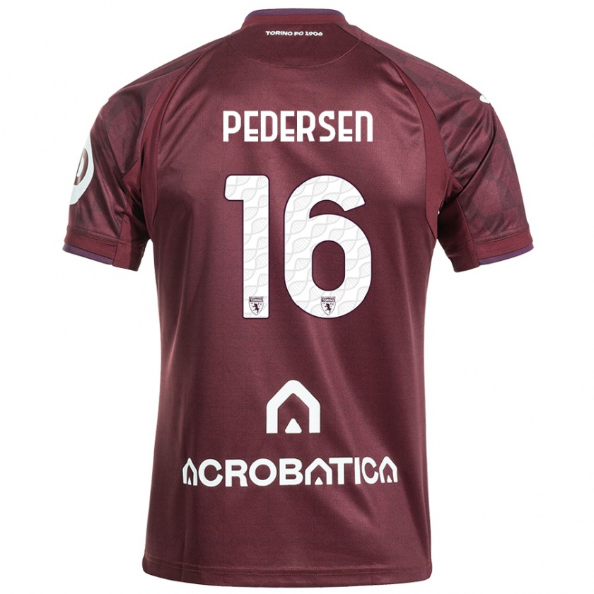 Kandiny Kinderen Marcus Pedersen #16 Kastanjebruin Wit Thuisshirt Thuistenue 2024/25 T-Shirt