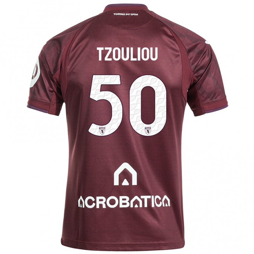 Kandiny Kinderen Dimitrianos Tzouliou #50 Kastanjebruin Wit Thuisshirt Thuistenue 2024/25 T-Shirt