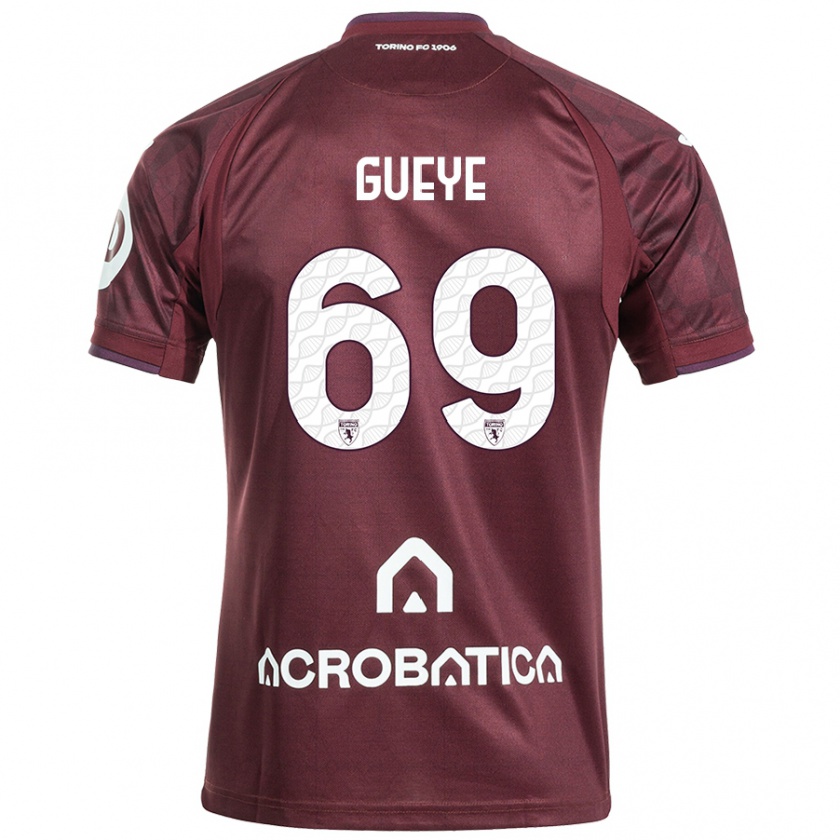 Kandiny Niño Camiseta Ousmane Gueye #69 Granate Blanco 1ª Equipación 2024/25 La Camisa