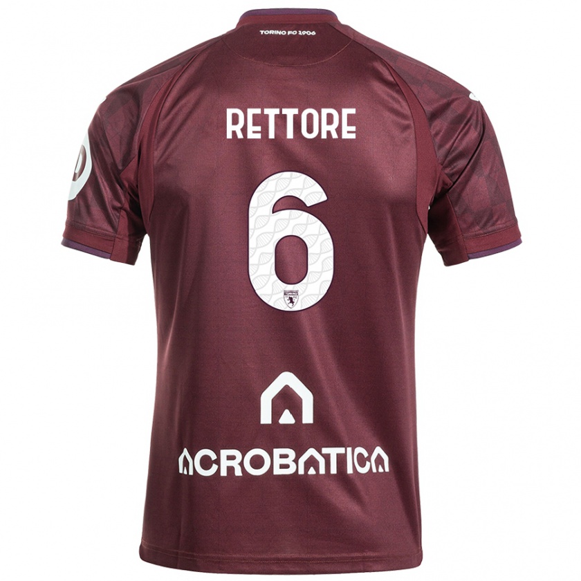 Kandiny Kinderen Mirko Rettore #6 Kastanjebruin Wit Thuisshirt Thuistenue 2024/25 T-Shirt