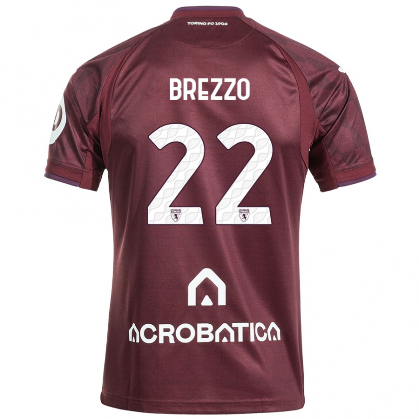 Kandiny Kinderen Matteo Brezzo #22 Kastanjebruin Wit Thuisshirt Thuistenue 2024/25 T-Shirt