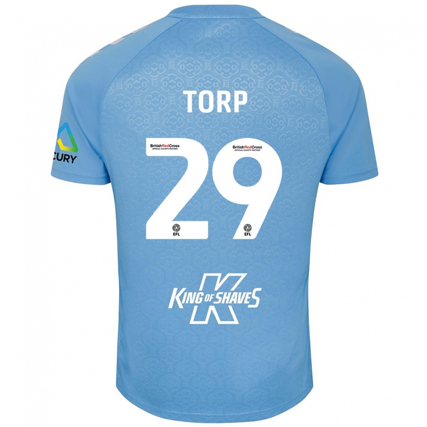 Kandiny Niño Camiseta Victor Torp #29 Azul Blanco 1ª Equipación 2024/25 La Camisa