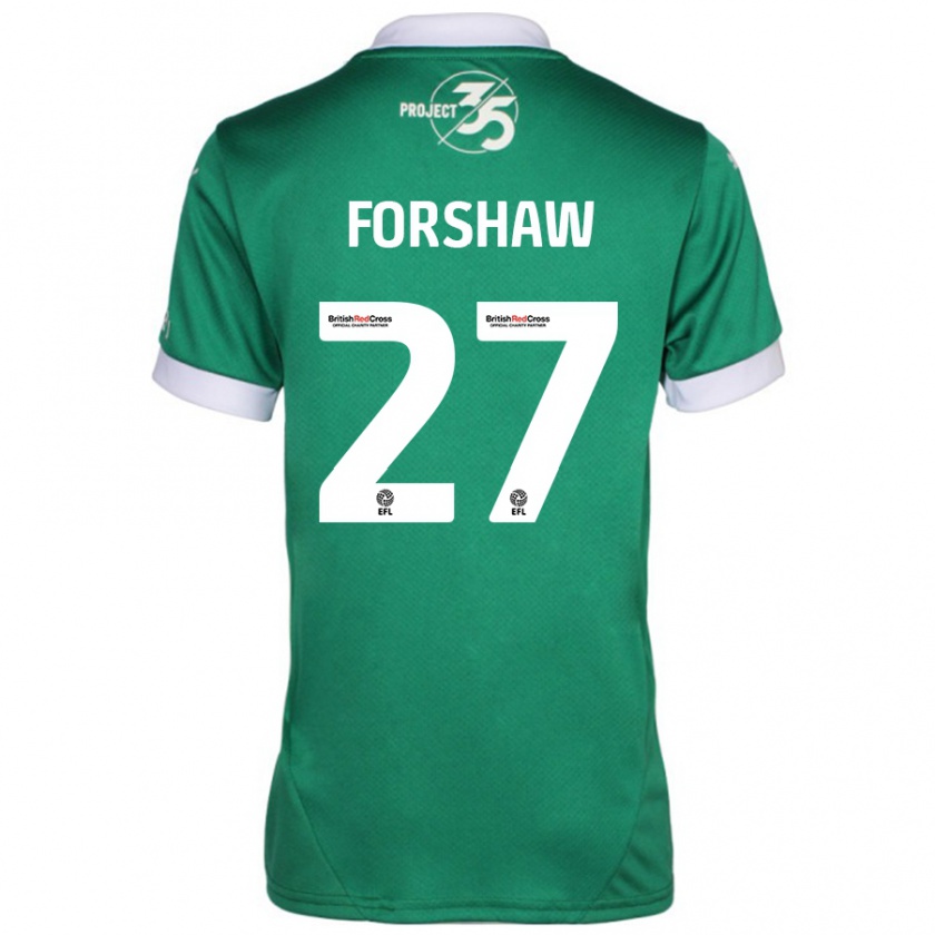 Kandiny Criança Camisola Adam Forshaw #27 Branco Verde Principal 2024/25 Camisa Brasil