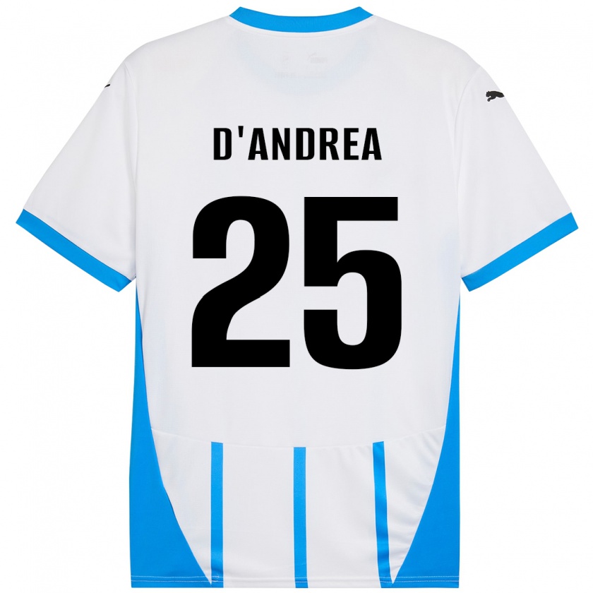 Kandiny Bambino Maglia Luca D'andrea #25 Bianco Blu Kit Gara Away 2024/25 Maglietta