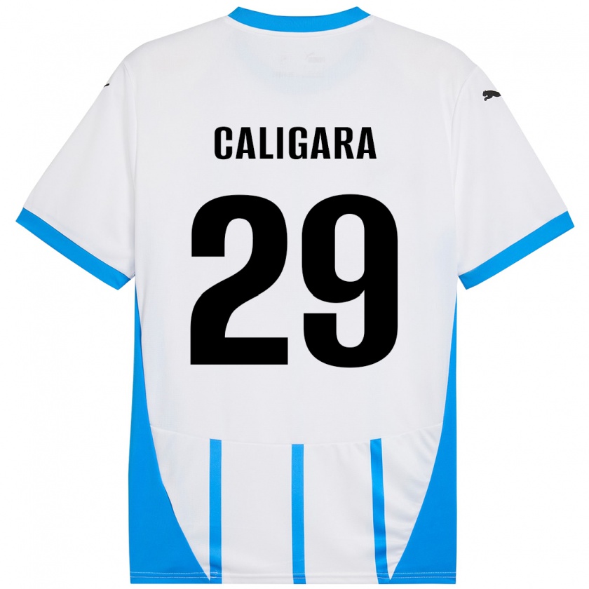 Kandiny Kinderen Fabrizio Caligara #29 Wit Blauw Uitshirt Uittenue 2024/25 T-Shirt