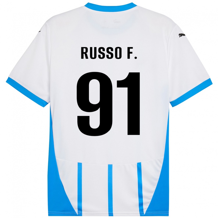 Kandiny Niño Camiseta Flavio Russo #91 Blanco Azul 2ª Equipación 2024/25 La Camisa México