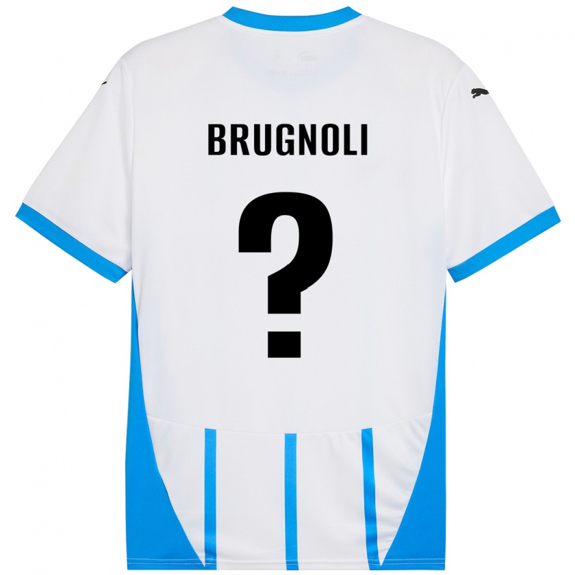 Kandiny Bambino Maglia Giuseppe Brugnoli #0 Bianco Blu Kit Gara Away 2024/25 Maglietta