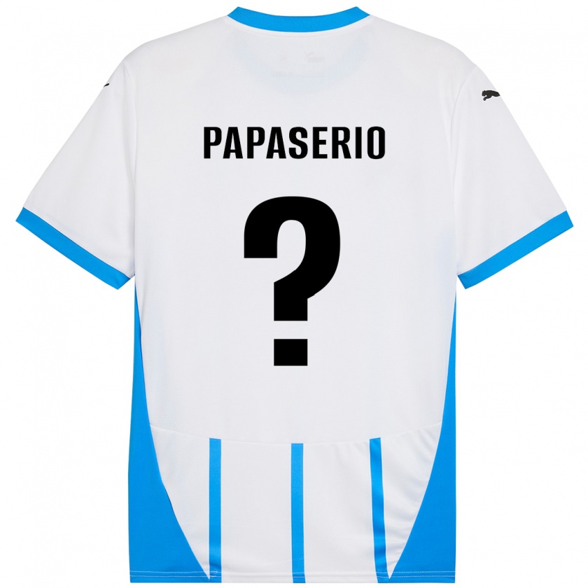 Kandiny Bambino Maglia Gabriele Papaserio #0 Bianco Blu Kit Gara Away 2024/25 Maglietta