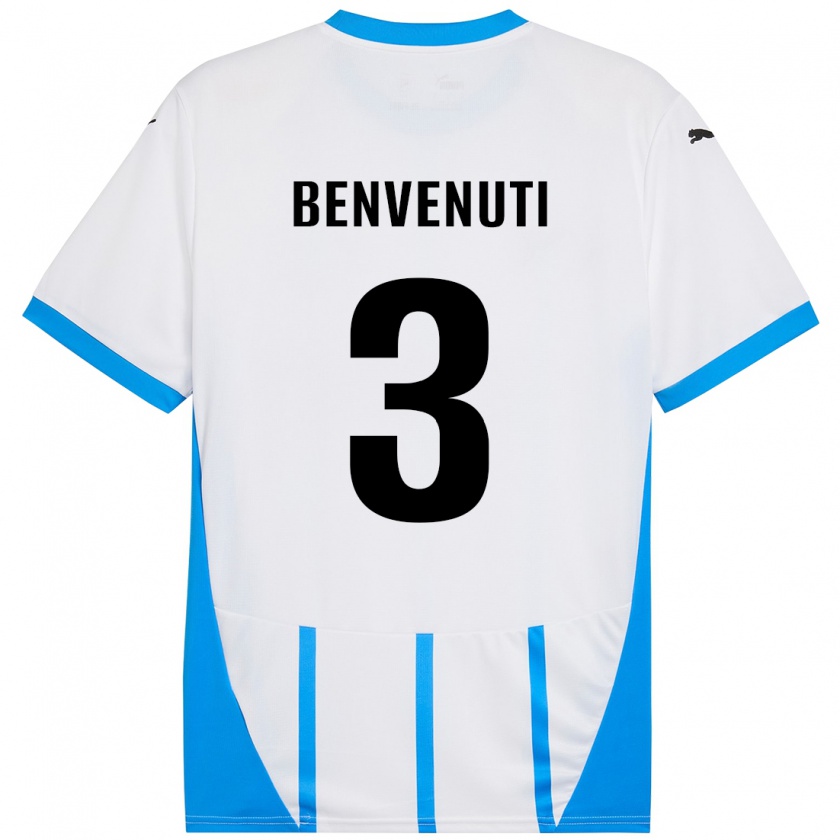 Kandiny Niño Camiseta Tommaso Benvenuti #3 Blanco Azul 2ª Equipación 2024/25 La Camisa