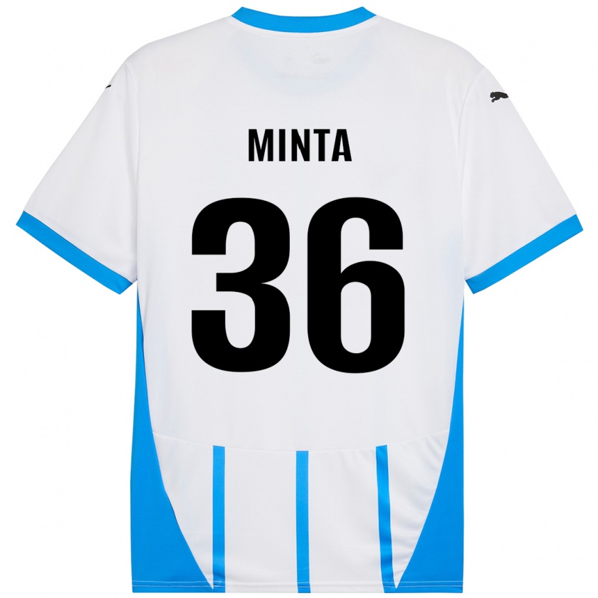 Kandiny Bambino Maglia Amoako Minta #36 Bianco Blu Kit Gara Away 2024/25 Maglietta