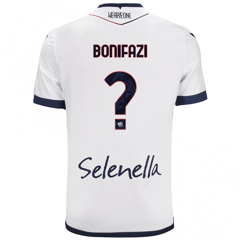 Kandiny Bambino Maglia Kevin Bonifazi #0 Bianco Blu Reale Kit Gara Away 2024/25 Maglietta