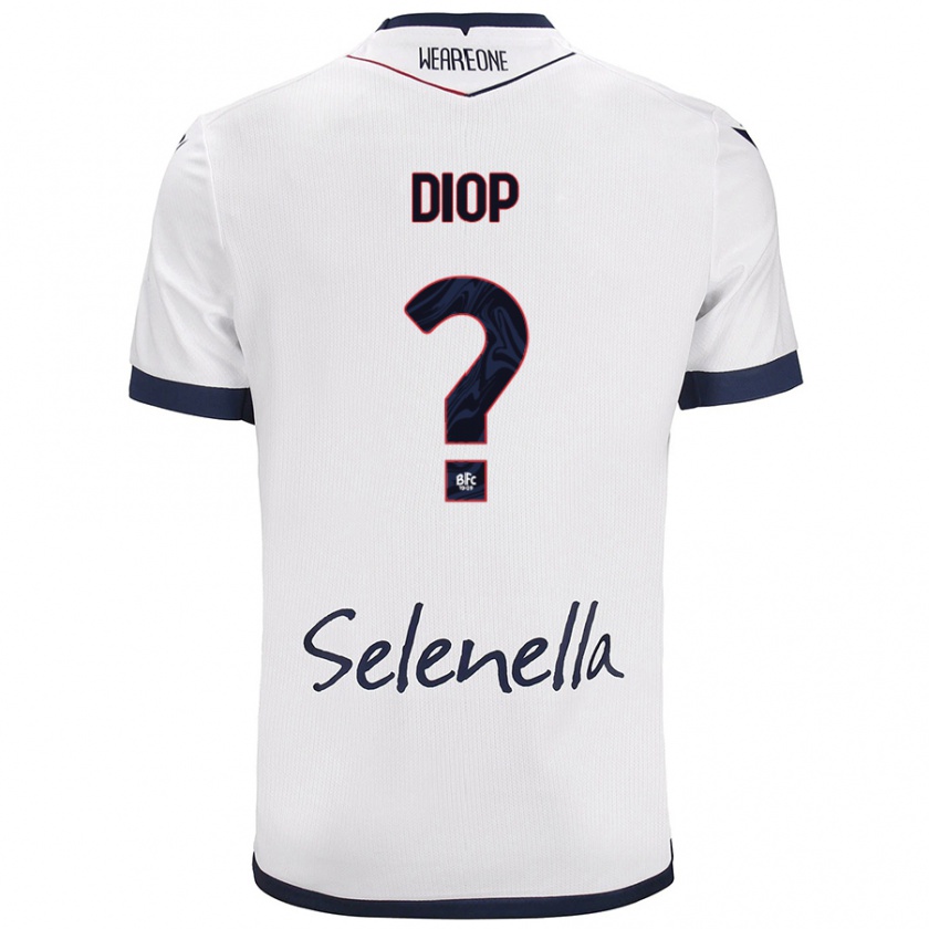 Kandiny Bambino Maglia Saer Diop #0 Bianco Blu Reale Kit Gara Away 2024/25 Maglietta