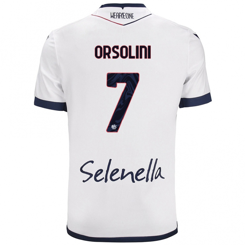 Kandiny Bambino Maglia Riccardo Orsolini #7 Bianco Blu Reale Kit Gara Away 2024/25 Maglietta