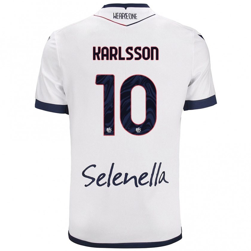 Kandiny Bambino Maglia Jesper Karlsson #10 Bianco Blu Reale Kit Gara Away 2024/25 Maglietta