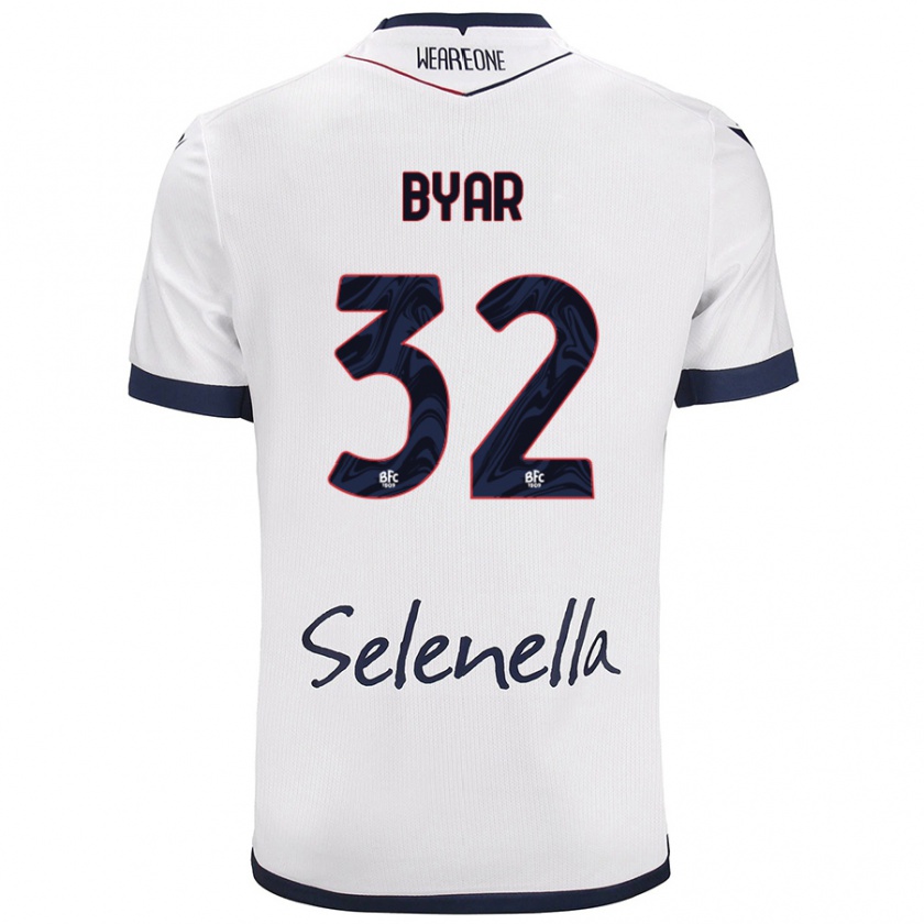 Kandiny Bambino Maglia Naïm Byar #32 Bianco Blu Reale Kit Gara Away 2024/25 Maglietta