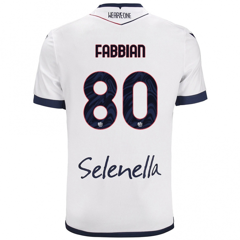 Kandiny Bambino Maglia Giovanni Fabbian #80 Bianco Blu Reale Kit Gara Away 2024/25 Maglietta