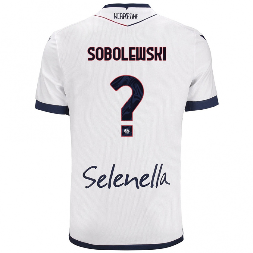 Kandiny Bambino Maglia Konrad Sobolewski #0 Bianco Blu Reale Kit Gara Away 2024/25 Maglietta