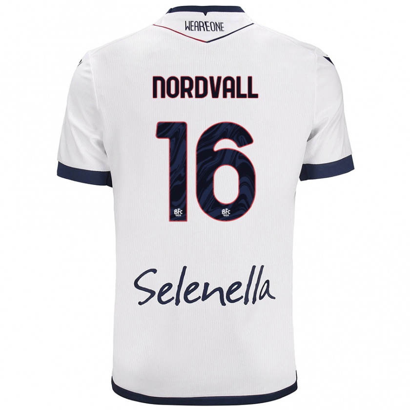 Kandiny Bambino Maglia Ossian Nordvall #16 Bianco Blu Reale Kit Gara Away 2024/25 Maglietta