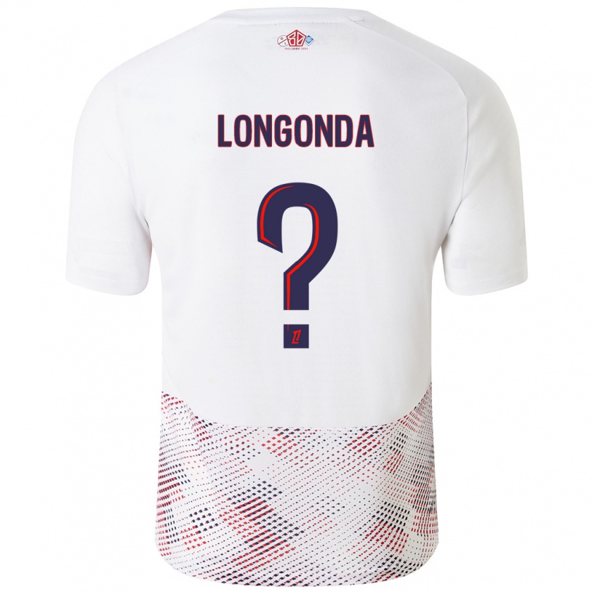 Kandiny Bambino Maglia Jean-Pierre Longonda #0 Bianco Blu Reale Kit Gara Away 2024/25 Maglietta