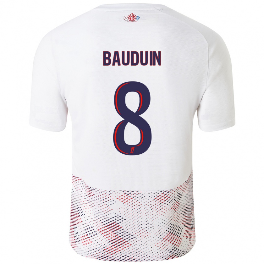 Kandiny Bambino Maglia Justine Bauduin #8 Bianco Blu Reale Kit Gara Away 2024/25 Maglietta