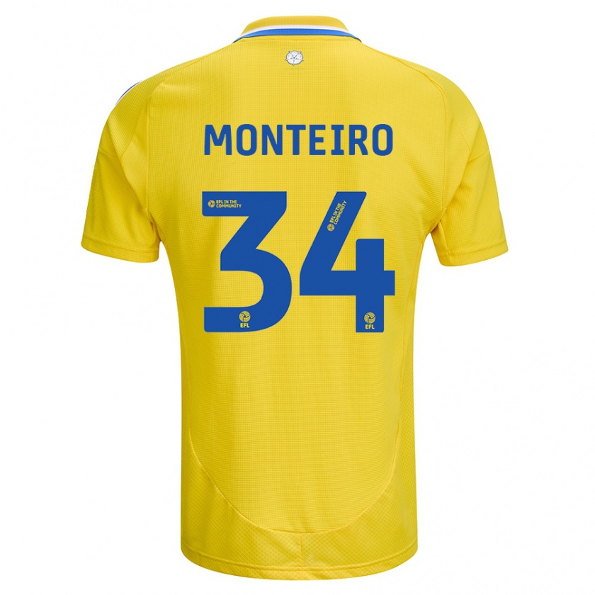 Kandiny Kinderen Diogo Monteiro #34 Geel Blauw Uitshirt Uittenue 2024/25 T-Shirt België