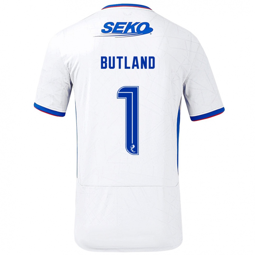 Kandiny Niño Camiseta Jack Butland #1 Blanco Azul 2ª Equipación 2024/25 La Camisa