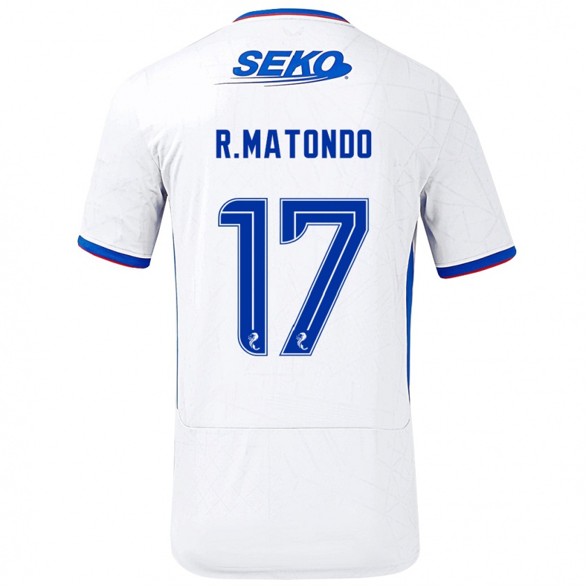 Kandiny Bambino Maglia Rabbi Matondo #17 Bianco Blu Kit Gara Away 2024/25 Maglietta