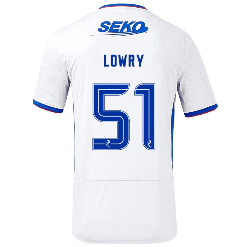 Kandiny Dzieci Alex Lowry #51 Biały Niebieski Wyjazdowa Koszulka 2024/25 Koszulki Klubowe