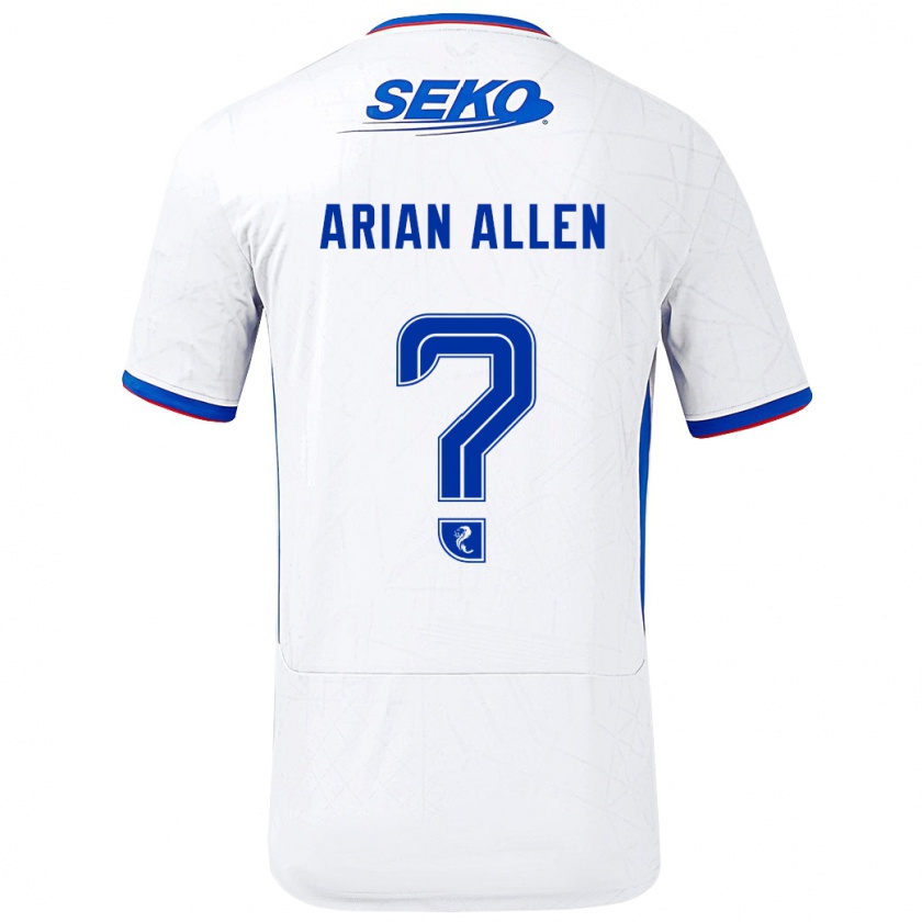 Kandiny Bambino Maglia Arian Allen #0 Bianco Blu Kit Gara Away 2024/25 Maglietta