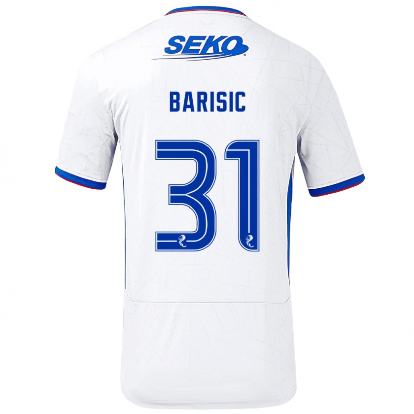 Kandiny Kinderen Borna Barisic #31 Wit Blauw Uitshirt Uittenue 2024/25 T-Shirt