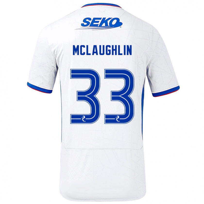 Kandiny Bambino Maglia Jon Mclaughlin #33 Bianco Blu Kit Gara Away 2024/25 Maglietta