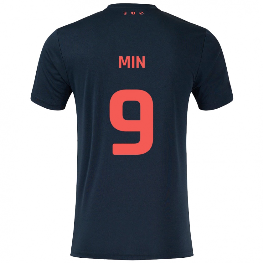 Kandiny Bambino Maglia David Min #9 Nero Rosso Kit Gara Away 2024/25 Maglietta