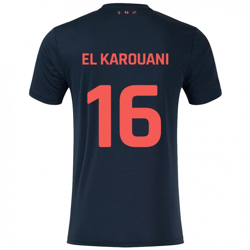 Kandiny Kinder Souffian El Karouani #16 Schwarz Rot Auswärtstrikot Trikot 2024/25 T-Shirt Österreich