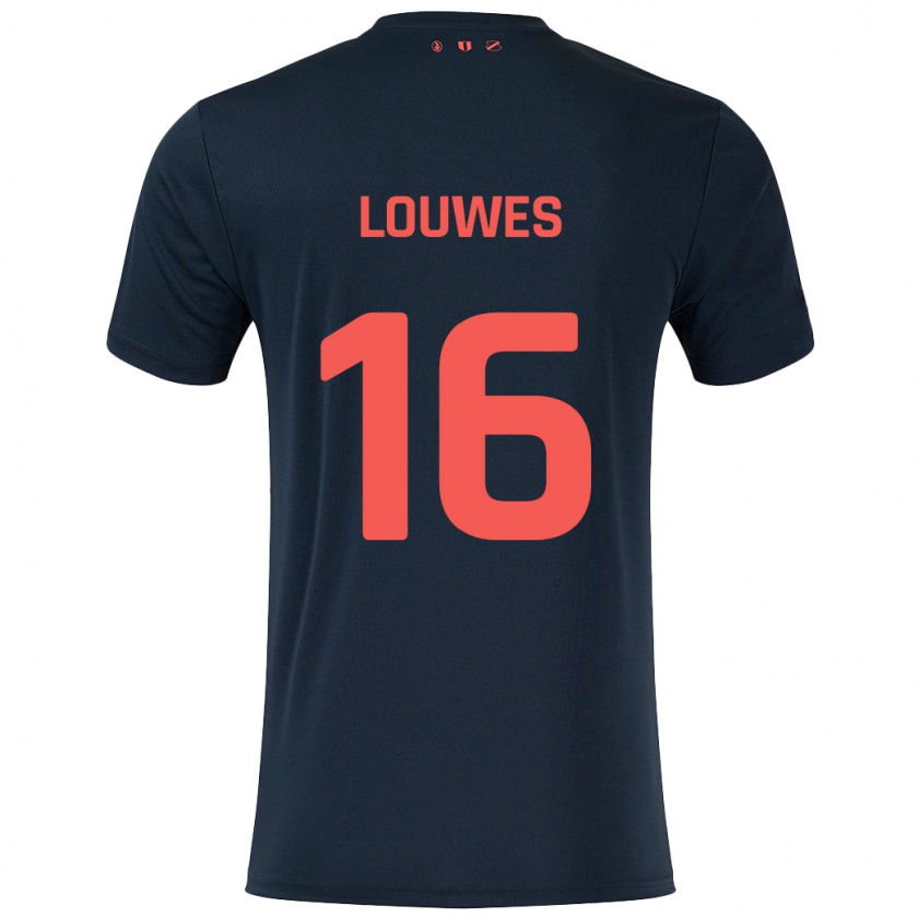 Kandiny Bambino Maglia Puck Louwes #16 Nero Rosso Kit Gara Away 2024/25 Maglietta