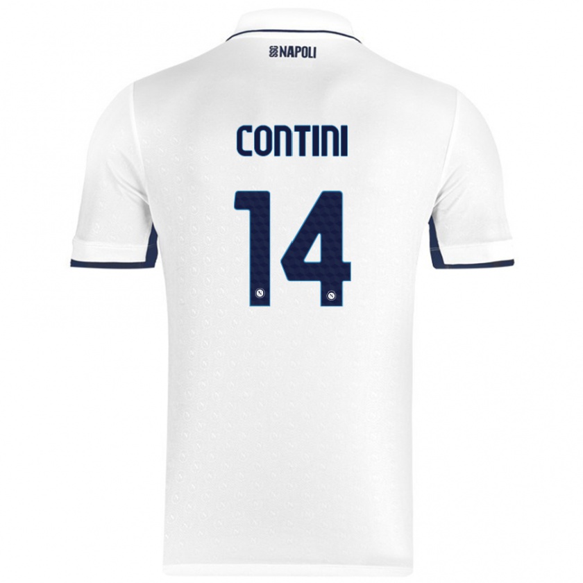 Kandiny Bambino Maglia Nikita Contini #14 Bianco Blu Reale Kit Gara Away 2024/25 Maglietta